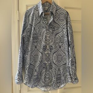 Peter Millar Dark Blue and White Paisley Shirt L